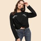 Shein Letter Print Twist Hem Sweatshirt