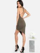 Shein Ribbed Halter Asymmetrical Mini Dress Olive