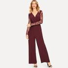 Shein Mesh Sleeve Surplice Wrap Jumpsuit