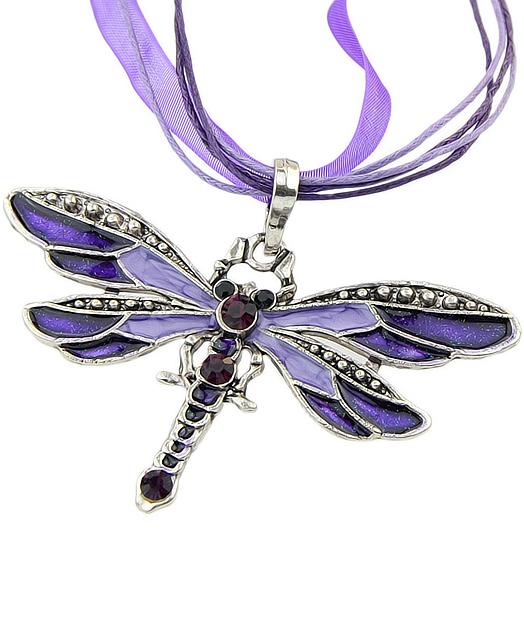 Shein Purple Diamond Dragonfly Necklace