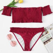 Shein Off The Shoulder Smocked Bikini Set