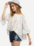 Shein White Off The Shoulder Leaves Print Bell Sleeve Top