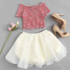 Shein Off Shoulder Stripe Top & Mesh Skirt