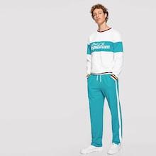 Shein Men Striped Trim Lettering Top & Pants Set