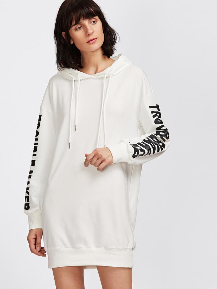 Shein Letter Print Sleeve Hoodie Dress
