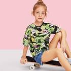 Shein Girls Letter Print Camo Top