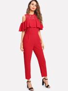 Shein Lace Shoulder Flounce Trim Tailored Jumpsuit