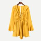 Shein Lace Up Ruffle Trim Romper