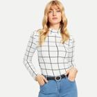 Shein Mock Neck Grid Fitted T-shirt
