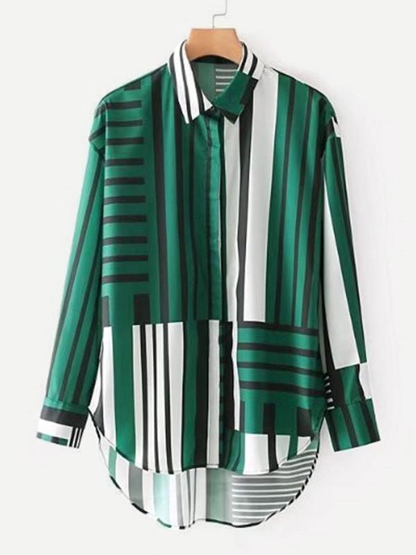 Shein Striped High Low Shirt