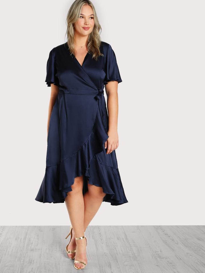 Shein Satin Self Tie Wrap Dress