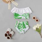 Shein Girls Leaf Print Flounce Bikini Set