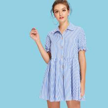 Shein Ruffle Cuff Striped Shirt Dress