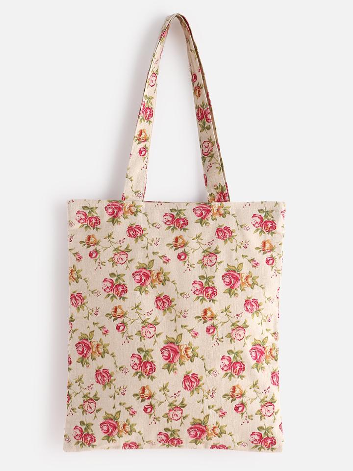 Shein Calico Print Linen Tote Bag
