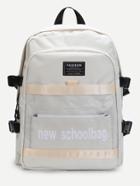 Shein Piping Detail Letter Print Canvas Backpack