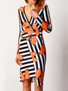 Shein Colour V Neck Striped Butterfly Print Dress