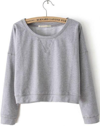 Shein Grey Round Neck Long Sleeve Crop Sweatshirt