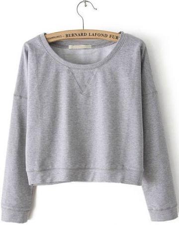 Shein Grey Round Neck Long Sleeve Crop Sweatshirt