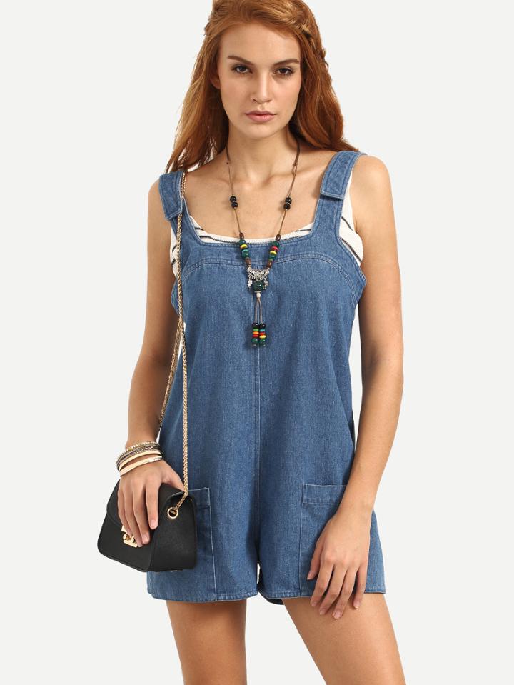 Shein Blue Sleeveless Pockets Zip Back Jumpsuit