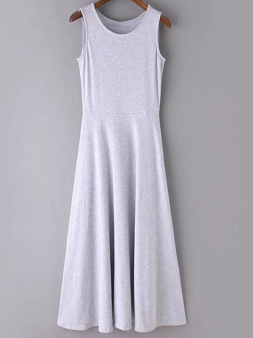 Shein Grey Round Neck Sleeveless Casual Skater Maxi Dress