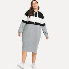 Shein Plus Colorblock Drawstring Hooded Dress