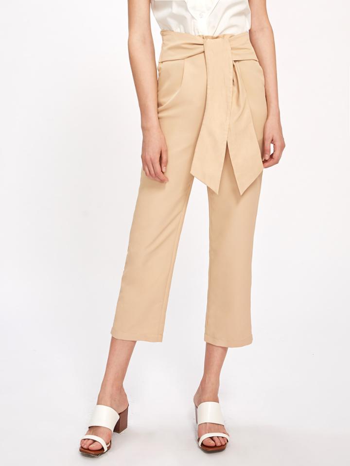 Shein Sash Tie Pleated Front Crop Pants