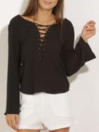 Shein Black Bell Sleeve Open Back Blouse