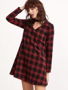 Shein Black And Red Plaid Cutout Choker Neck Swing Dress