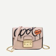 Shein Metal Lock Detail Print Chain Bag