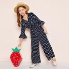 Shein Girls Flounce Sleeve Polka-dot Jumpsuit