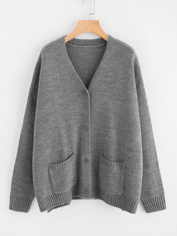 Shein Dropped Shoulder Slit Side Pocket Cardigan
