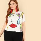 Shein Plus Abstract Portrait Painting T-shirt