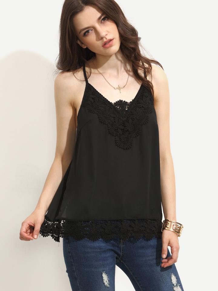 Shein Black Lace Split Back Cami Top