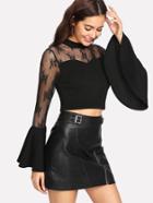 Shein Trumpet Sleeve Lace Sweetheart Crop Top