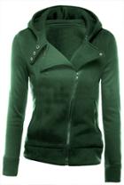 Shein Green Zipper Front Hooded Sweatshirt