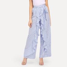 Shein Tie Waist Striped Ruffle Wide Leg Pants