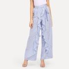 Shein Tie Waist Striped Ruffle Wide Leg Pants