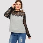 Shein Plus Floral Lace Yoke Marled Knit Top