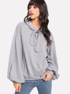 Shein Exaggerated Lantern Sleeve Tied Neck Hoodie