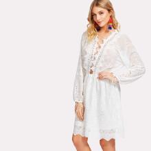 Shein Lace Up Front Hollow Out Scallop Trim Dress