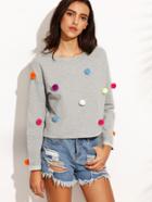 Shein Drop Shoulder Pom Pom Detail T-shirt