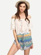 Shein White Off-the-shoulder Top Tribal Print Romper