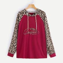 Shein Plus Leopard Print Sleeve Hoodie