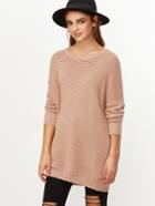 Shein Nude Ribbed Knit Drop Shoulder Oversized Sweater