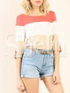 Shein Apricot Color Block Adjustable Sleeve T-shirt