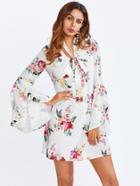Shein Overlap Bell Sleeve Tied Neck Floral Dress