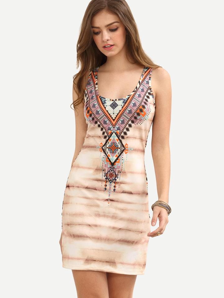 Shein Multicolor Print Scoop Neck Sheath Dress