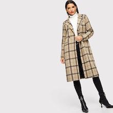 Shein Tweed Double Breasted Plaid Coat