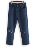 Shein Navy Frayed Cut Out Denim Loose Pant