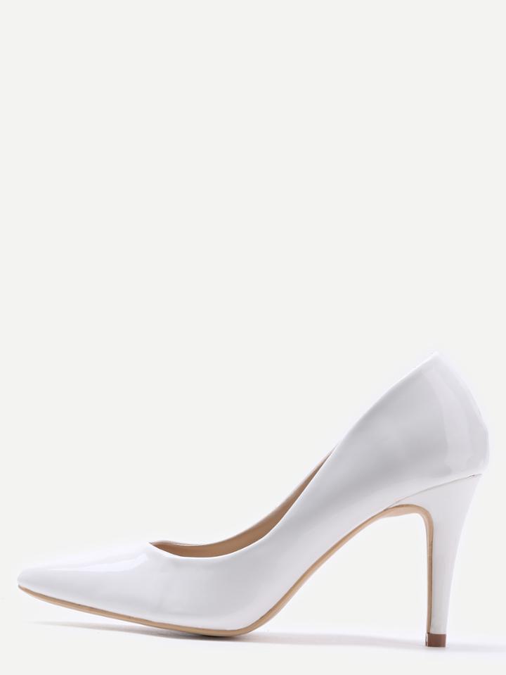 Shein White Faux Patent Leather Pointed Toe Pumps